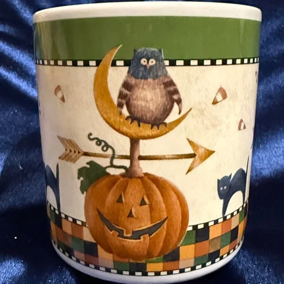 Pair of Halloween Mugs by Debbie Mumm  Owl, Crescent Moon, Frankenstein Oneida - Picture 9 of 15